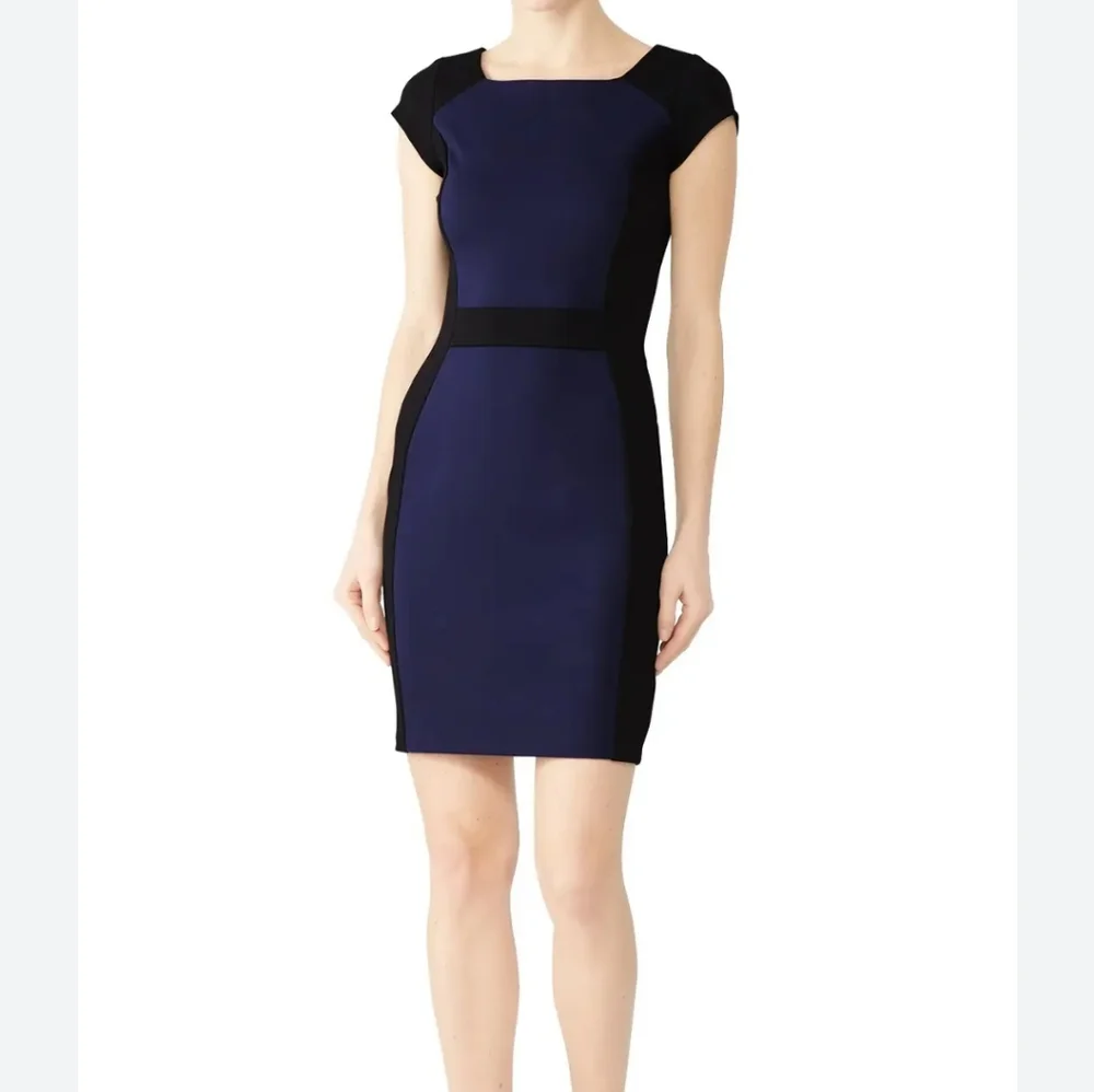 Slate & Willow Cap Sleeve Blue and Black Color Block Dress - Picture 1 of 10